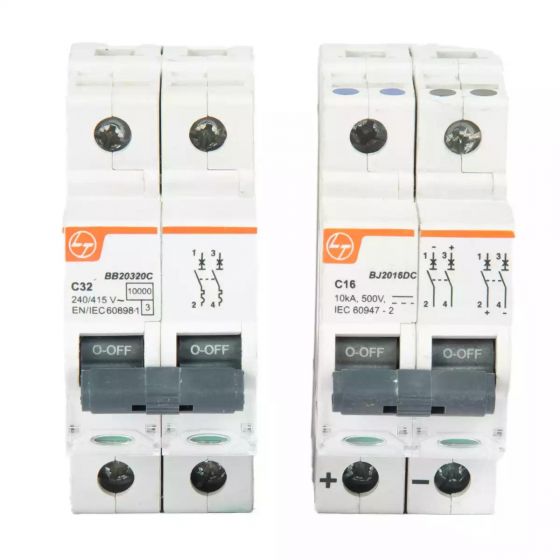 SC221616 EXORA Combo MCBs - 16A DP 240V AC 10kA C Curve+16A DP 500V DC 10kA C Curve