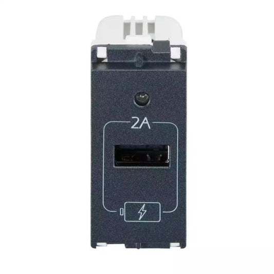 CB93101AS02 enGem USB Charger 2A  1 Module  Stone Grey